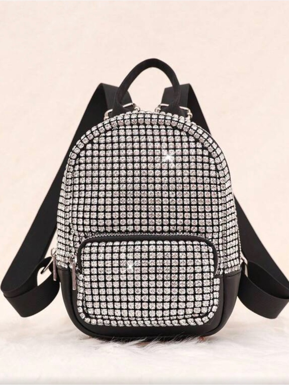 NWOT Crystal-Studded Black Mini Backpack Purse